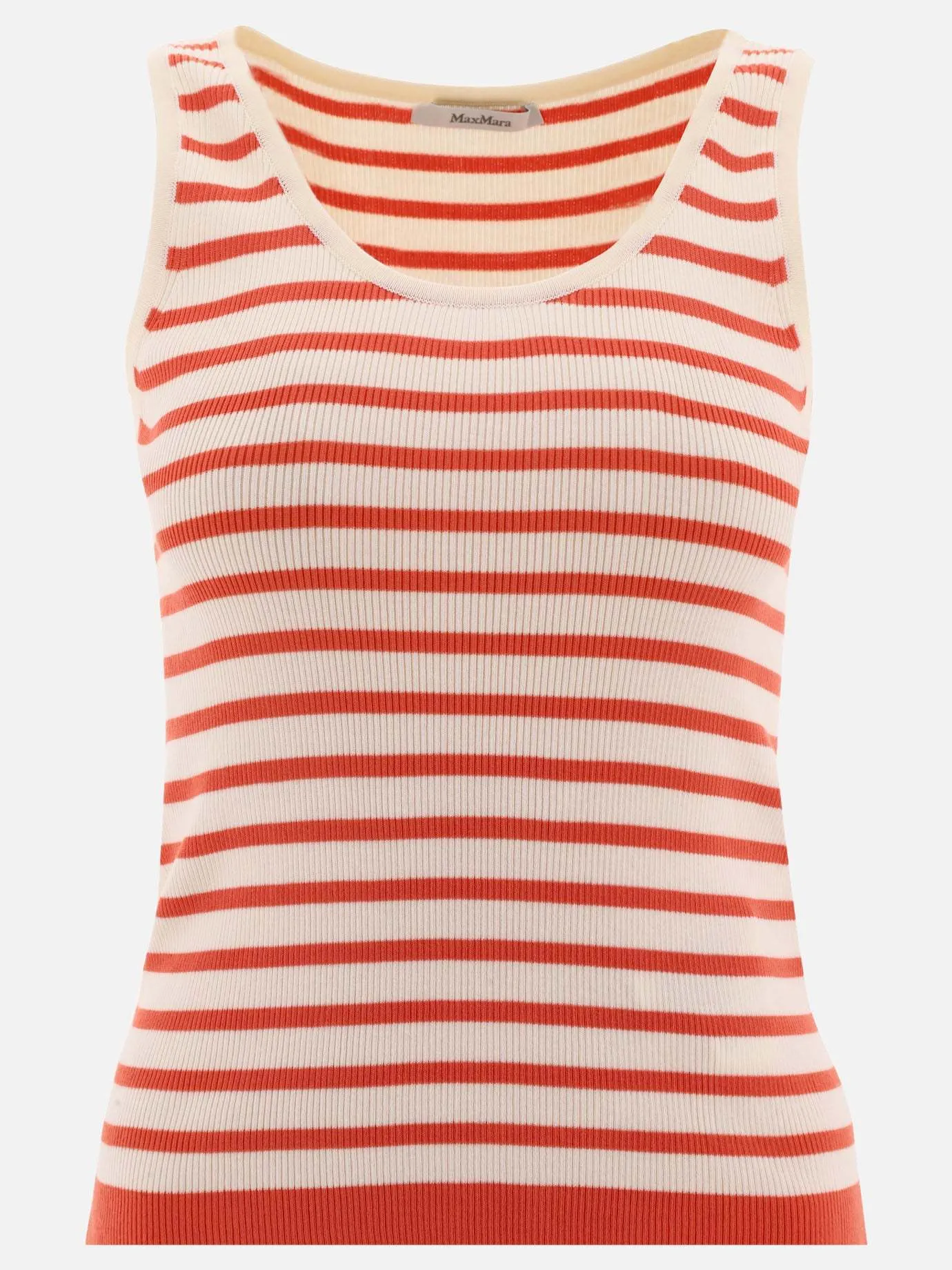 MaxMara  |Crew Neck Stripes Rib Street Style Cotton Medium Logo