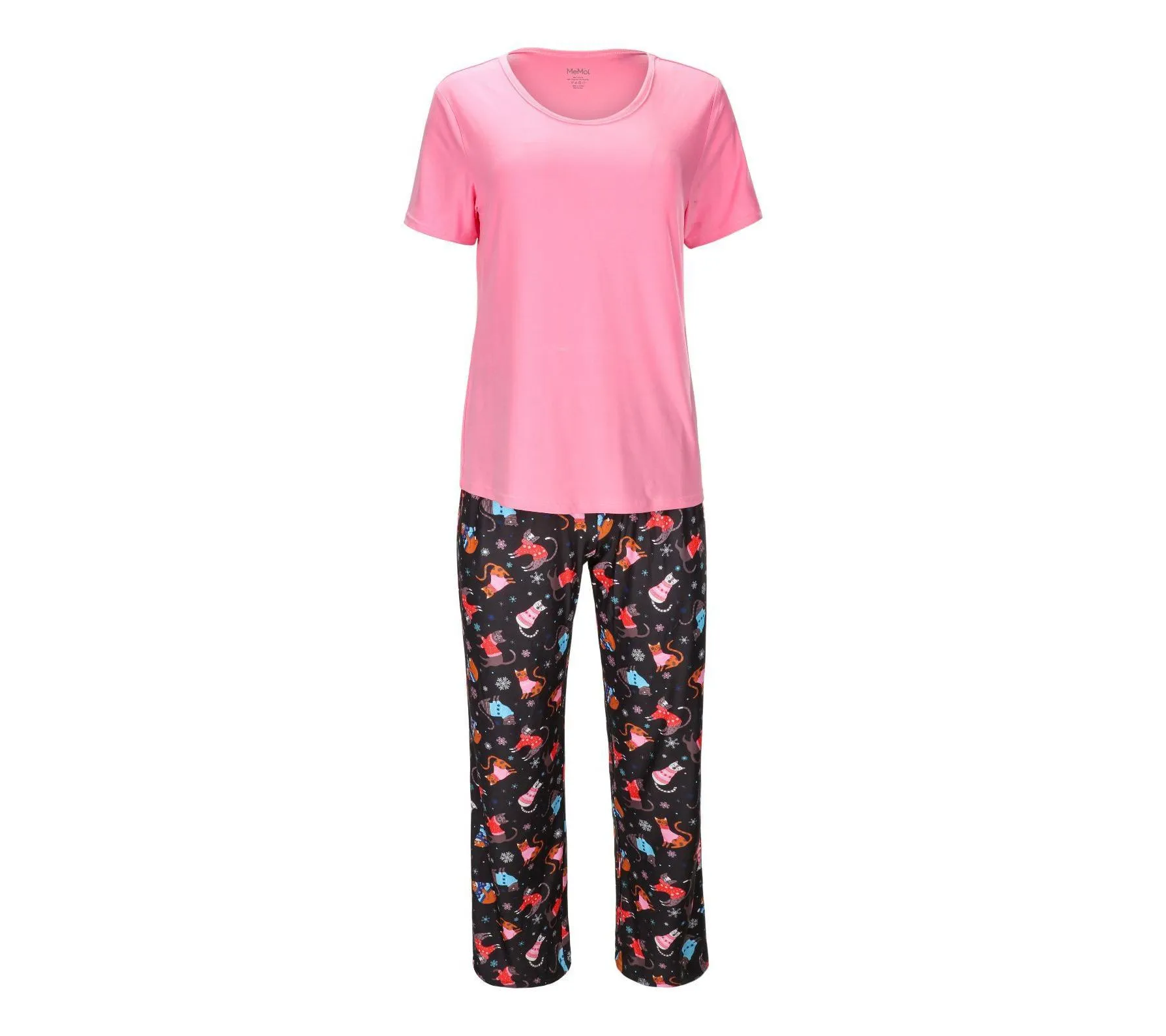 Memoi Women's Cozy Cats Tee & Printed Pant Pajama Set