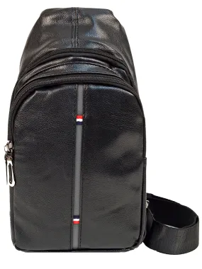 Mens Black Cross Body Faux Leather Sling Bag Backpack