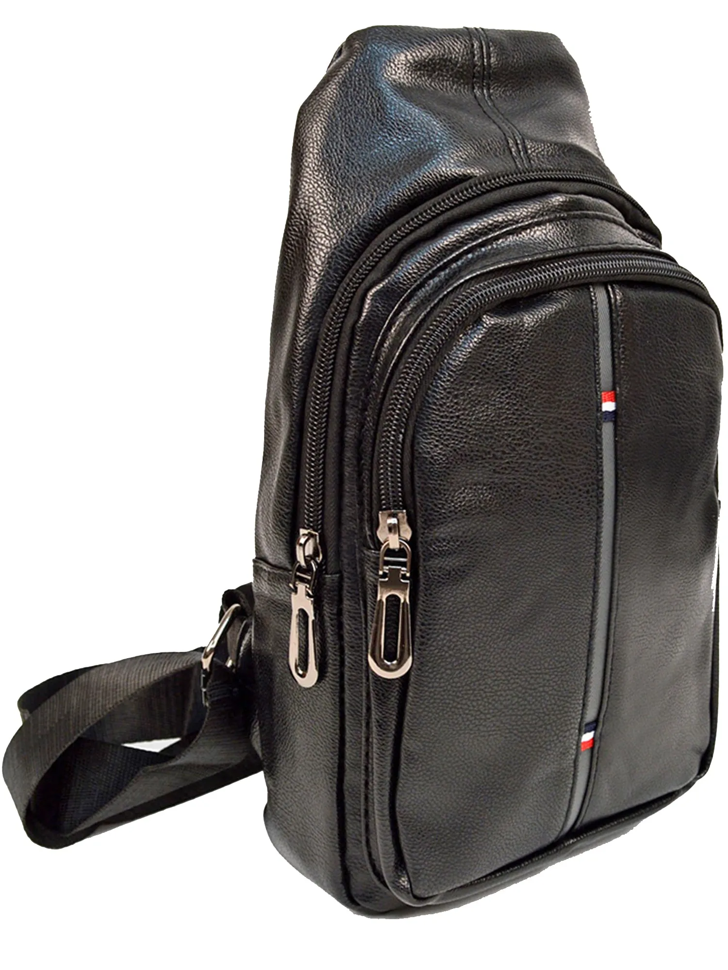 Mens Black Cross Body Faux Leather Sling Bag Backpack