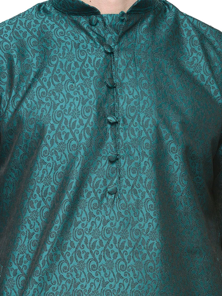 Men's Jacquard Silk Kurta Pajama India Clothing (Green)