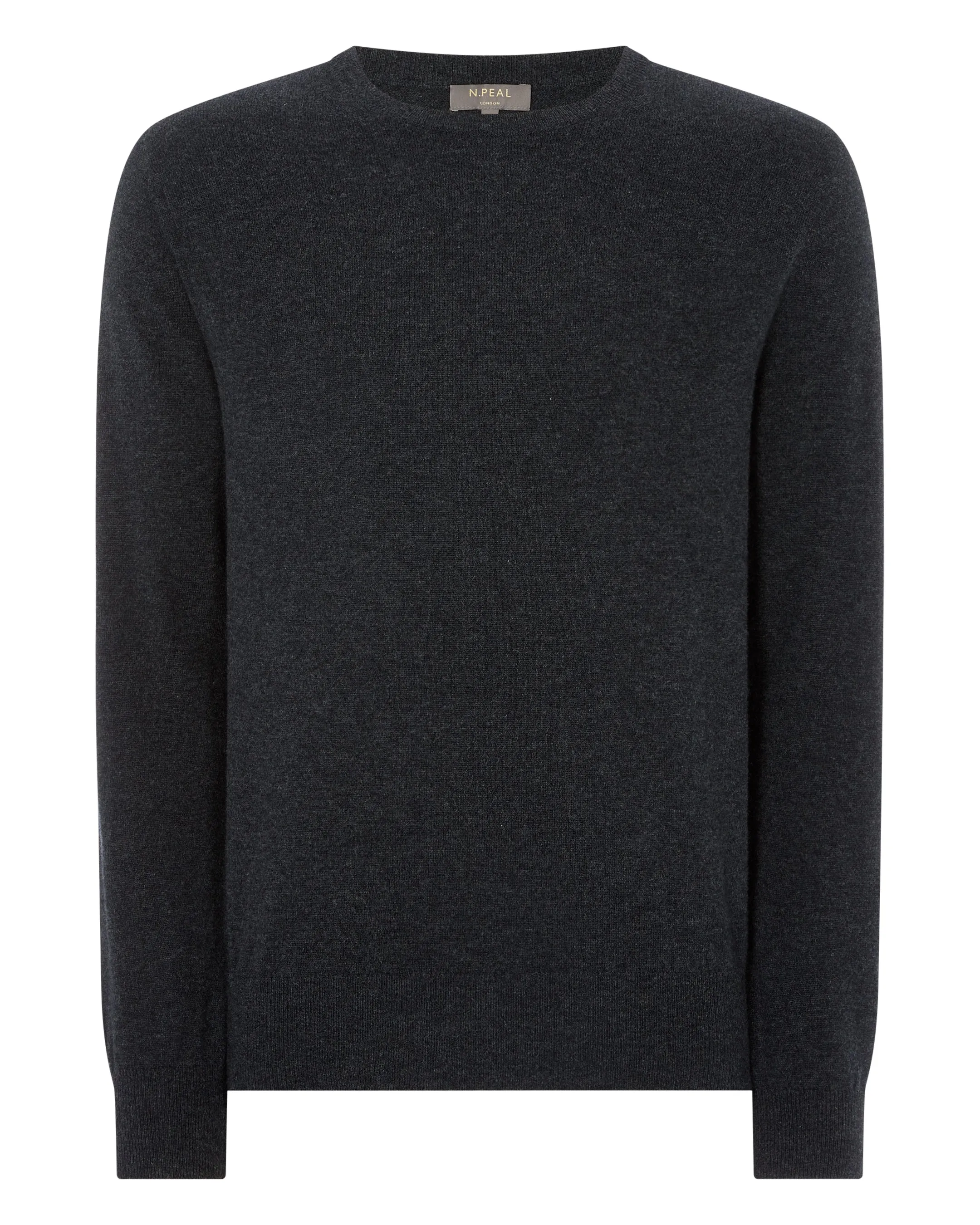 Men's Oxford Round Neck Cashmere Jumper Dark Charcoal Grey