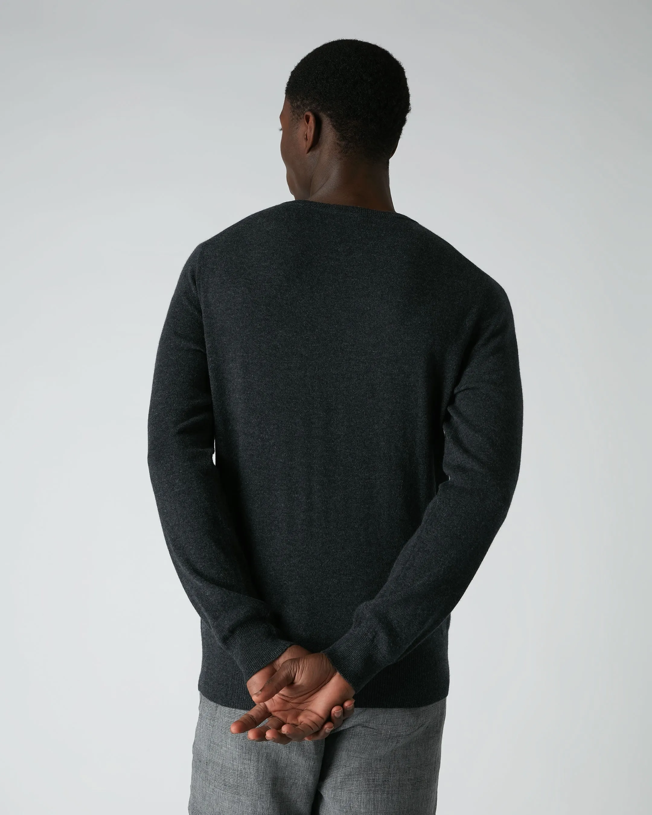 Men's Oxford Round Neck Cashmere Jumper Dark Charcoal Grey