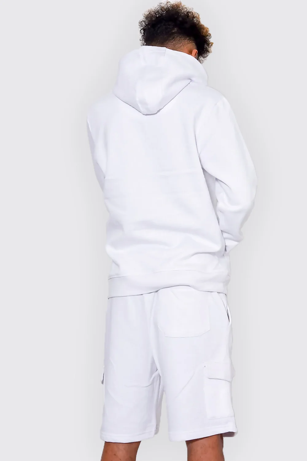 Mens White Printed Hoodie And Short Tracksuit