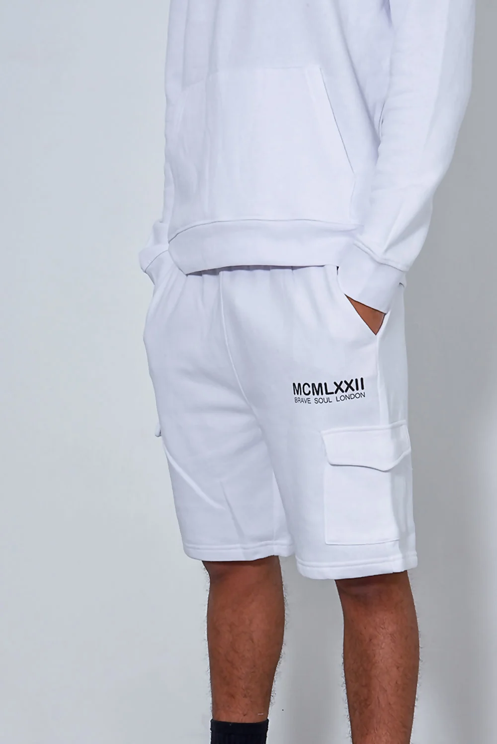 Mens White Printed Hoodie And Short Tracksuit