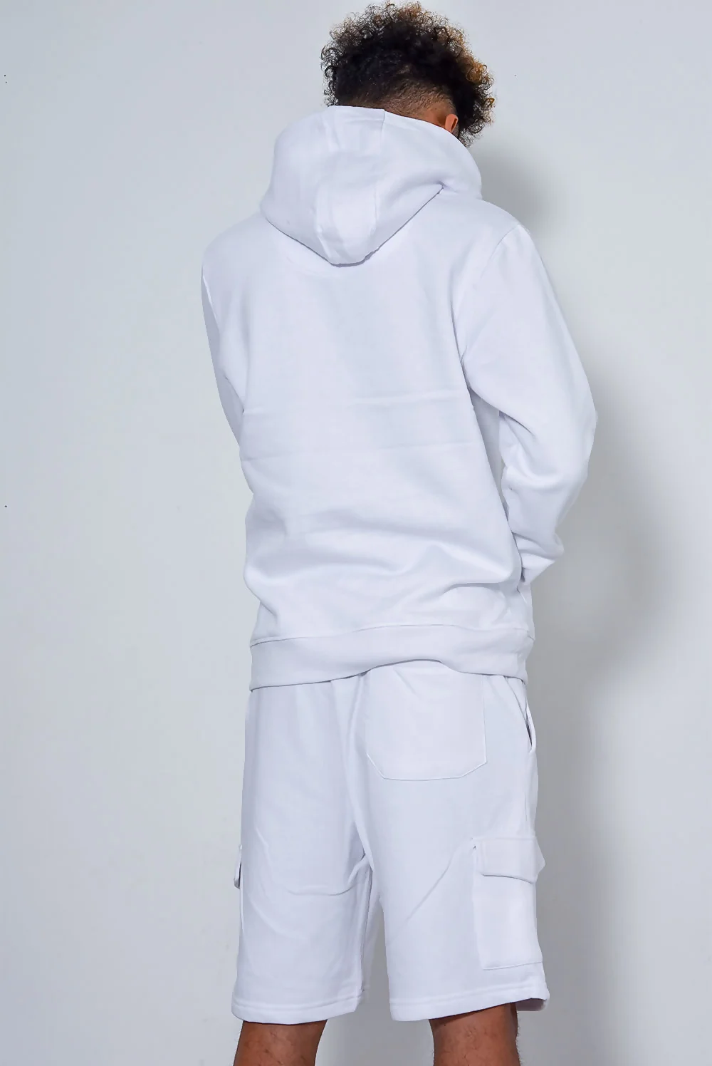 Mens White Printed Hoodie And Short Tracksuit