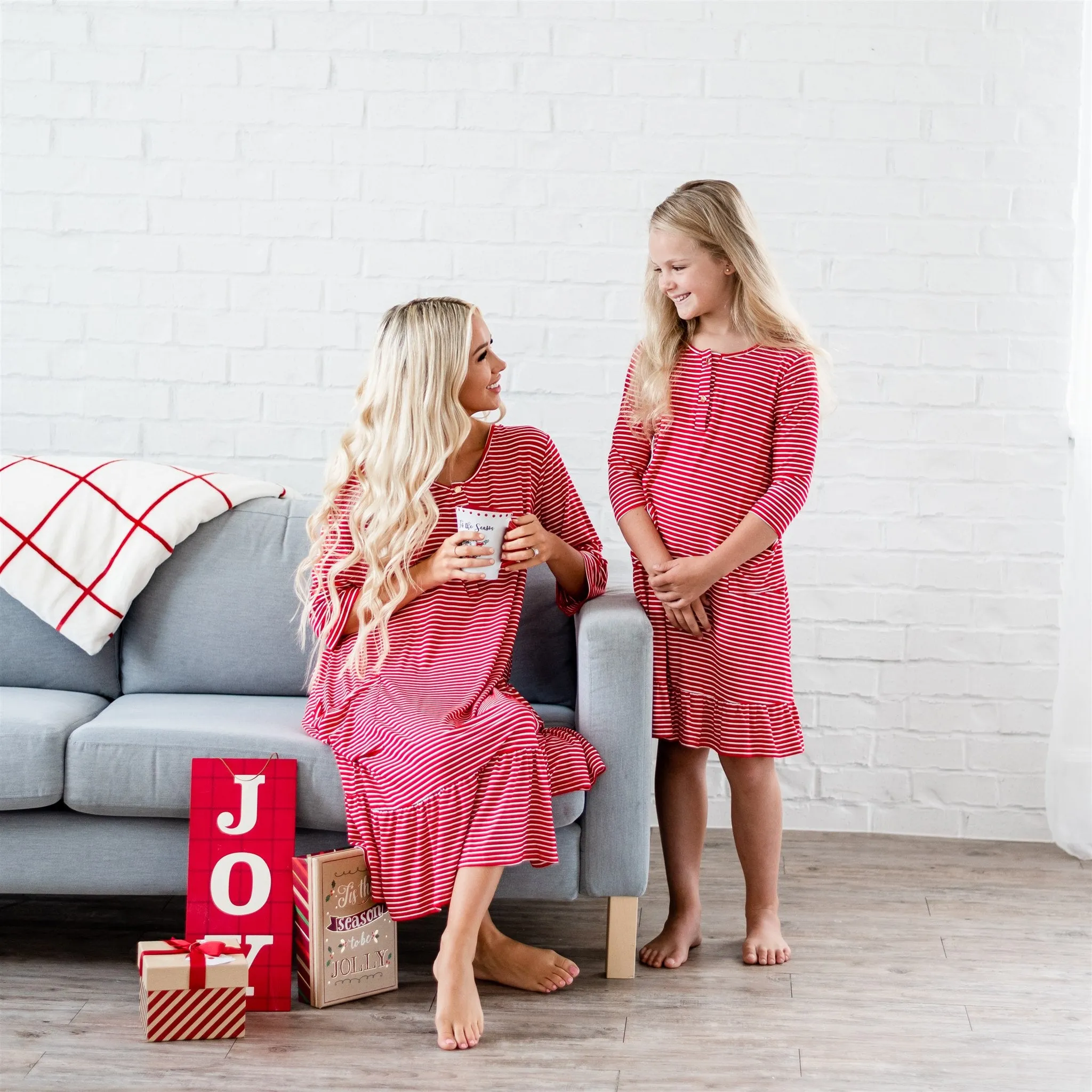 Mommy and Me Holiday House Dress: Girls' Red Stripe