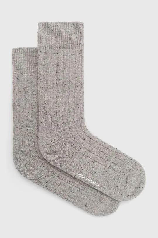 Norse Projects wool blend socks Bjarki Neps Wool Rib Sock gray color N82-0008-1026