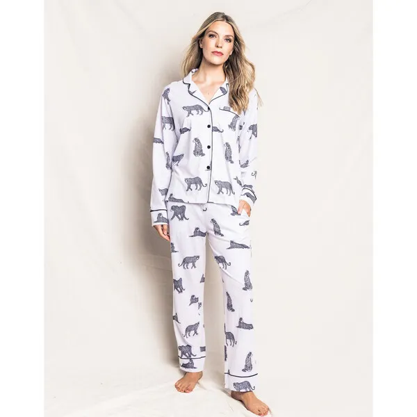 Petite Plume Women's Pima Cotton Pajama Set, Panthére de Paris