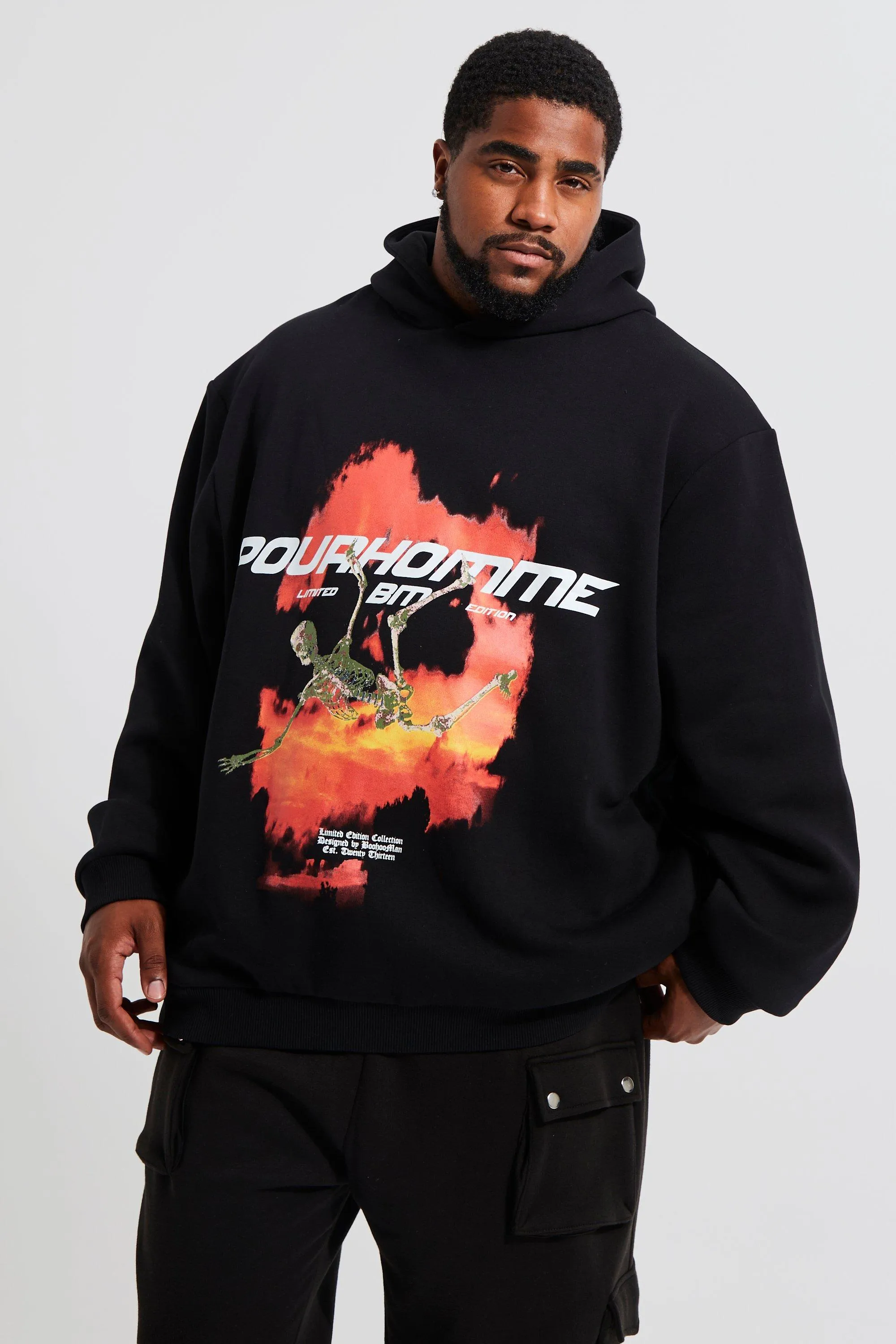 Plus Oversized Skeleton Flame Graphic Hoodie