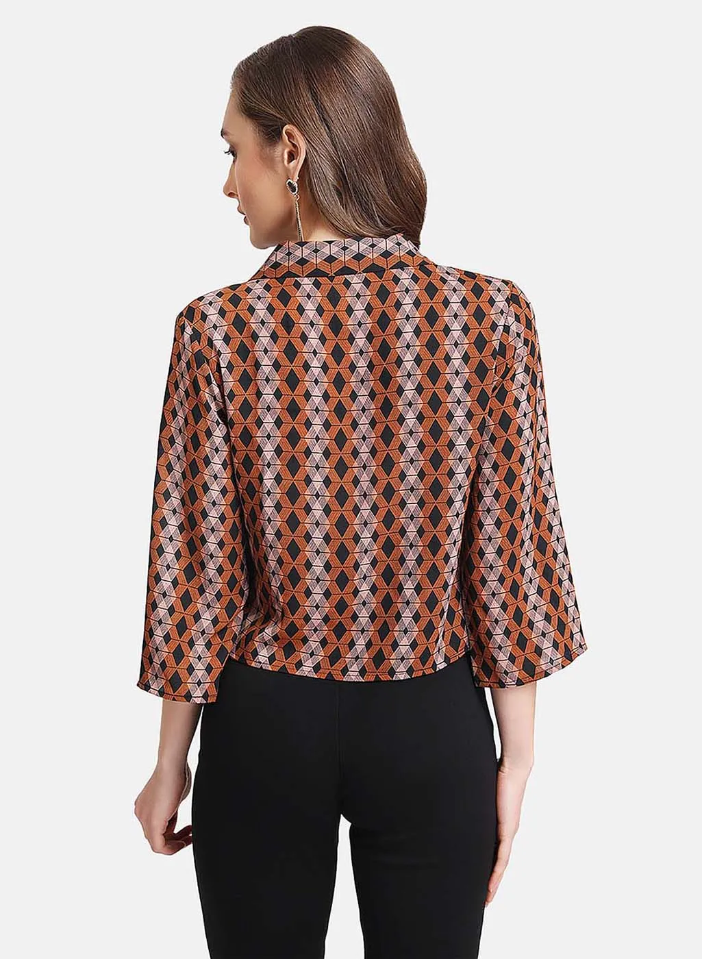 Printed Notch Collar Crop Shirt