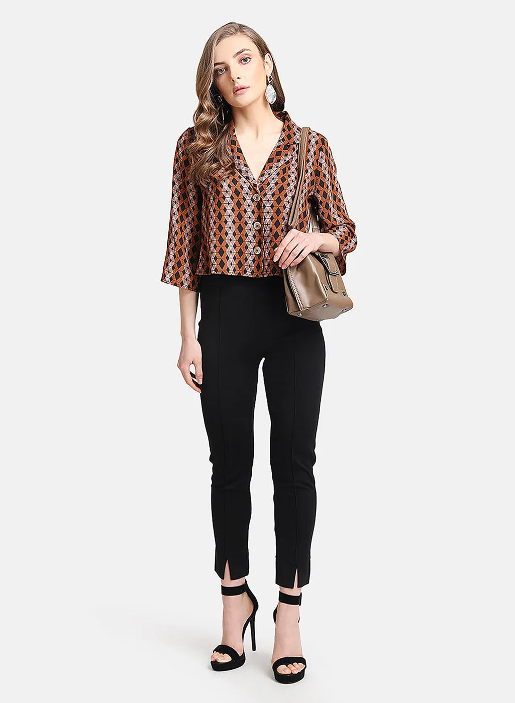 Printed Notch Collar Crop Shirt