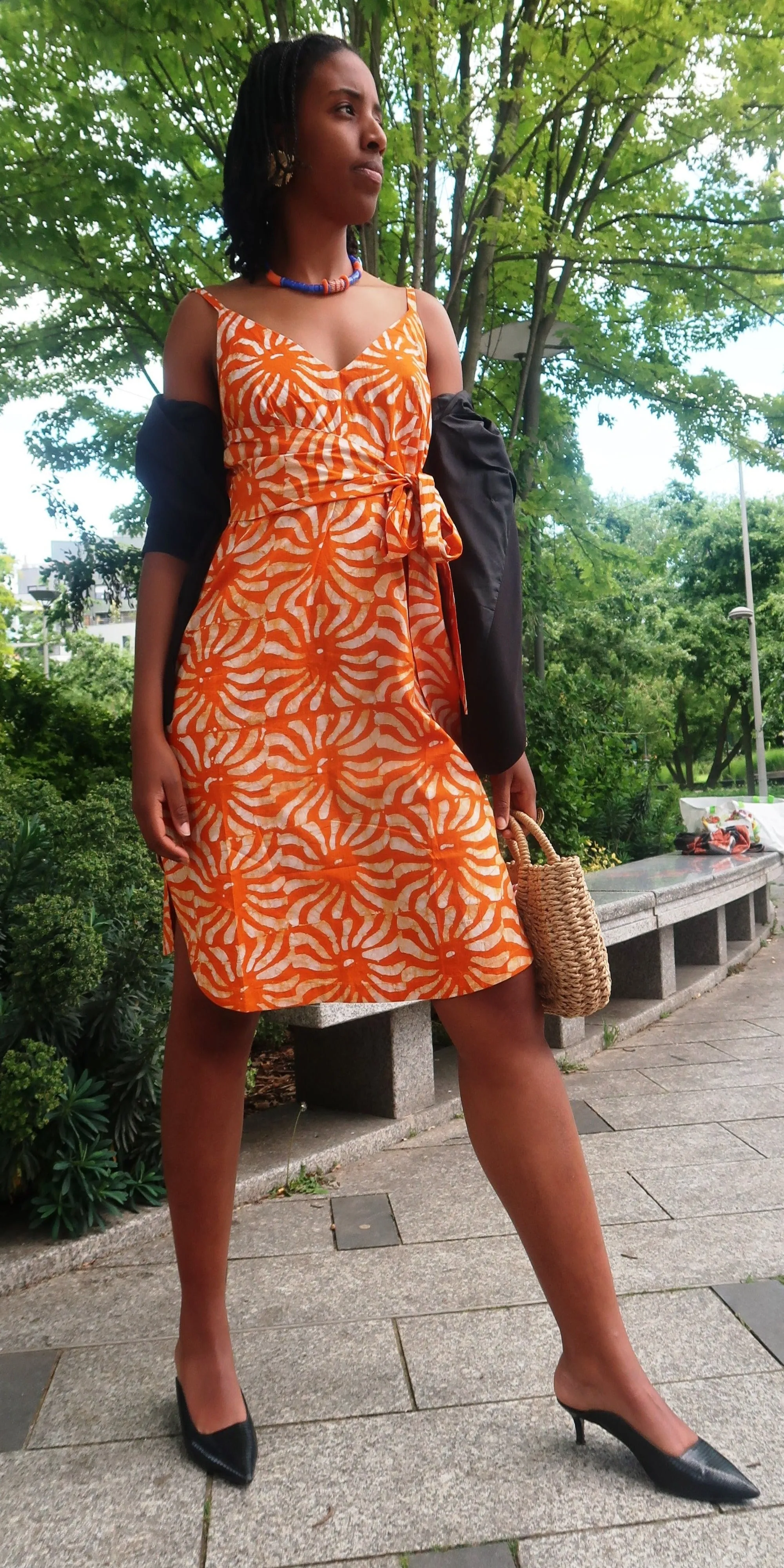 Robe Africaine Batik - Robe Courte Cache-Cur Ultra Féminine orange