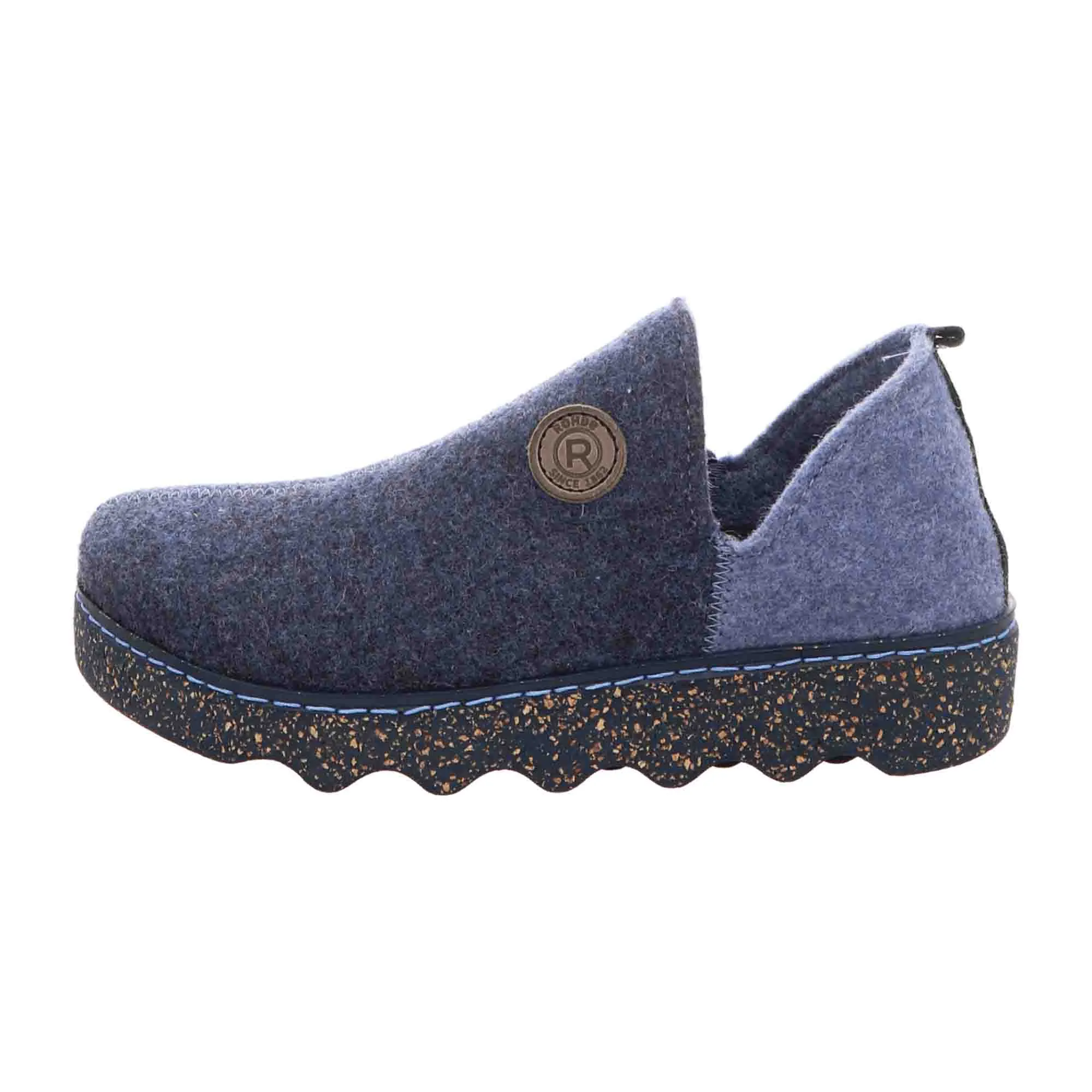 Rohde Women's Blue Wool Slip-On Slippers Warm Lined Winter House Shoes