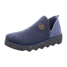 Rohde Women's Blue Wool Slip-On Slippers Warm Lined Winter House Shoes