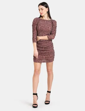 Ruched Animal Flock Print Mini Dress