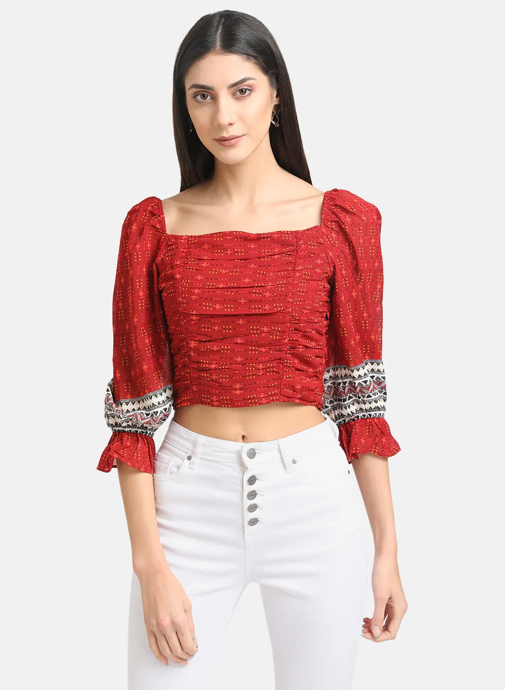 Ruched Printed Crop Top