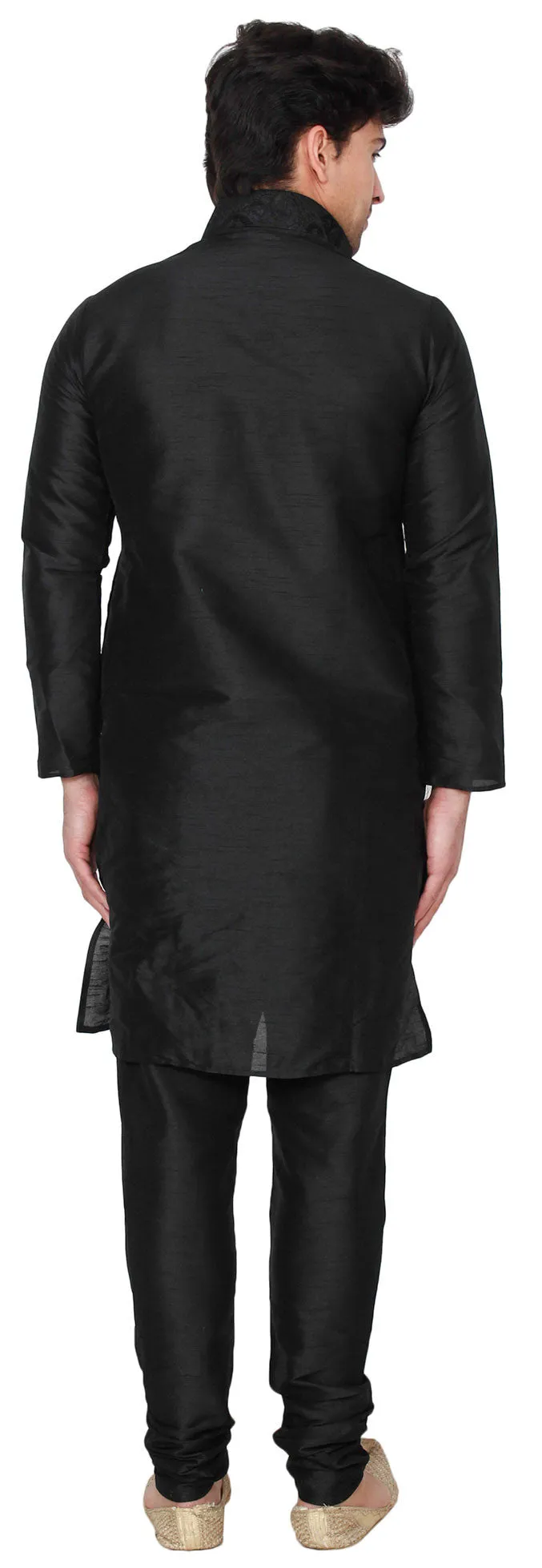 Silk Embroidered Mens Kurta Pajama India Clothing (Black)