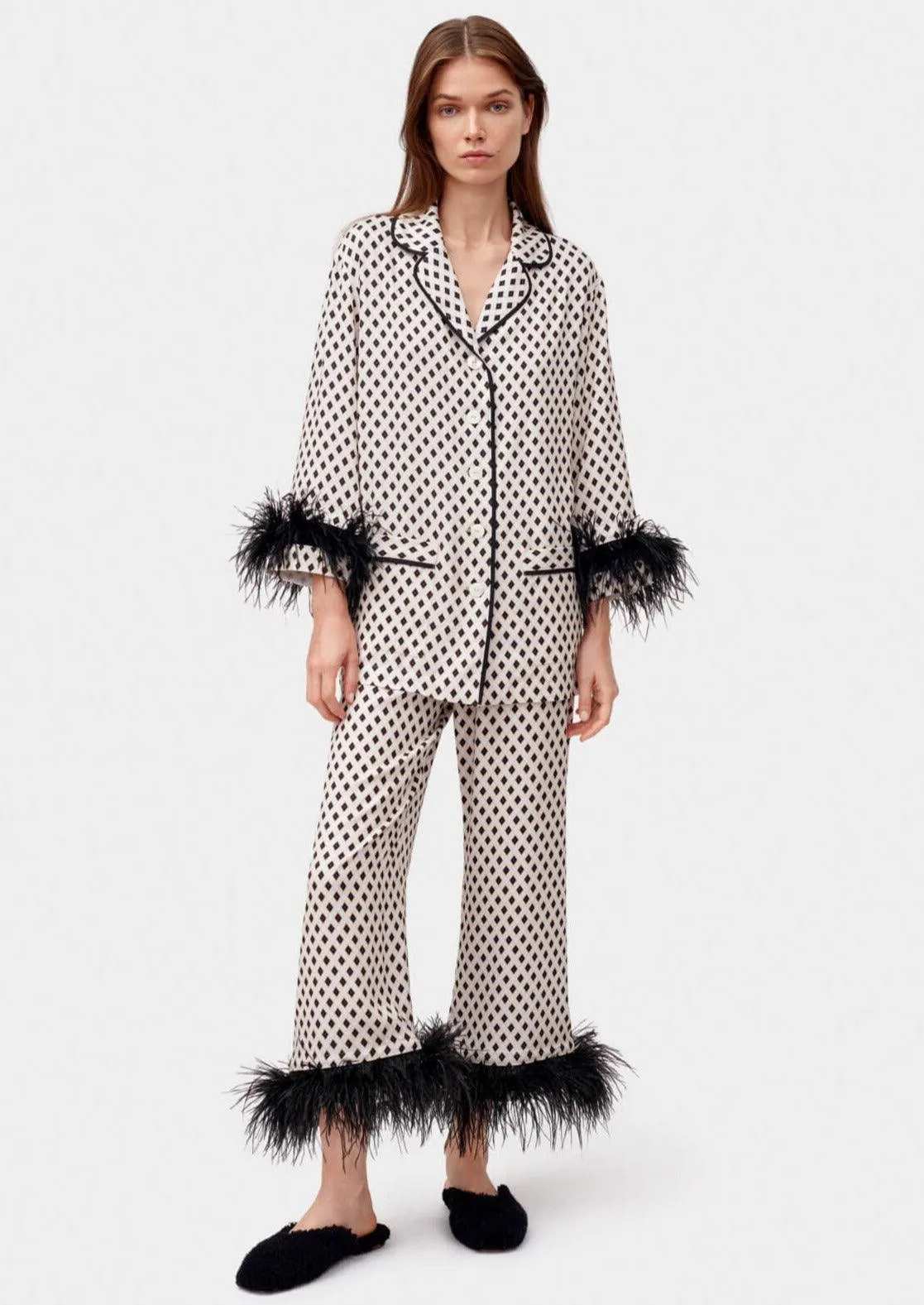 Sleeper Black checked feather-trimmed Party Pajama Set