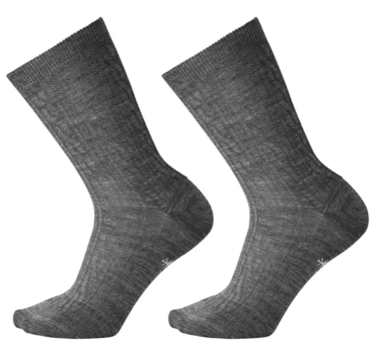 Smartwool Womens 2-Pack Cable ll Crew Socks – Medium Gray