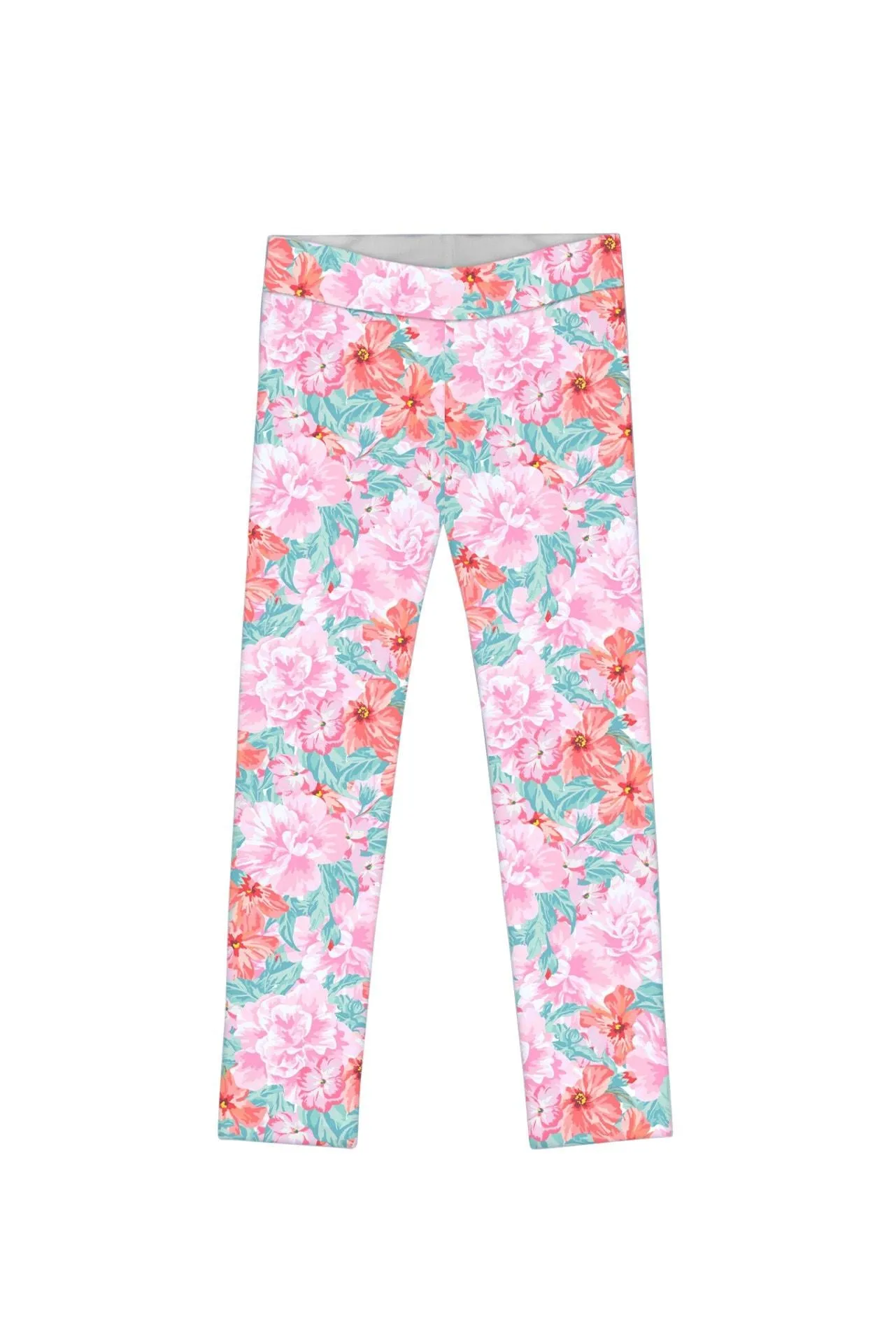 Spring Garden Lucy Cute Pink Floral Printed Leggings - Girls