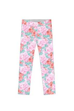 Spring Garden Lucy Cute Pink Floral Printed Leggings - Girls