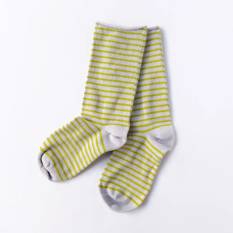 Striped Slouch Socks - Dove/Fern