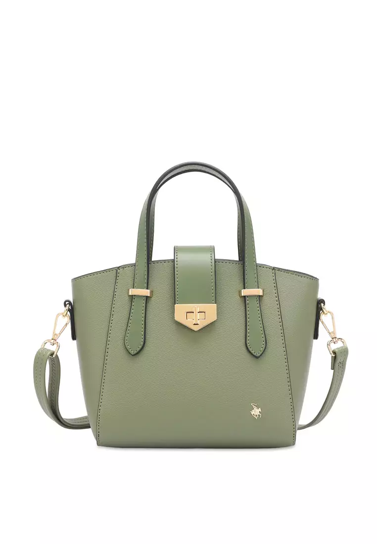 Swiss Polo Women's Twist Lock Top Handle Bag / Sling Bag / Crossbody Bag - Green