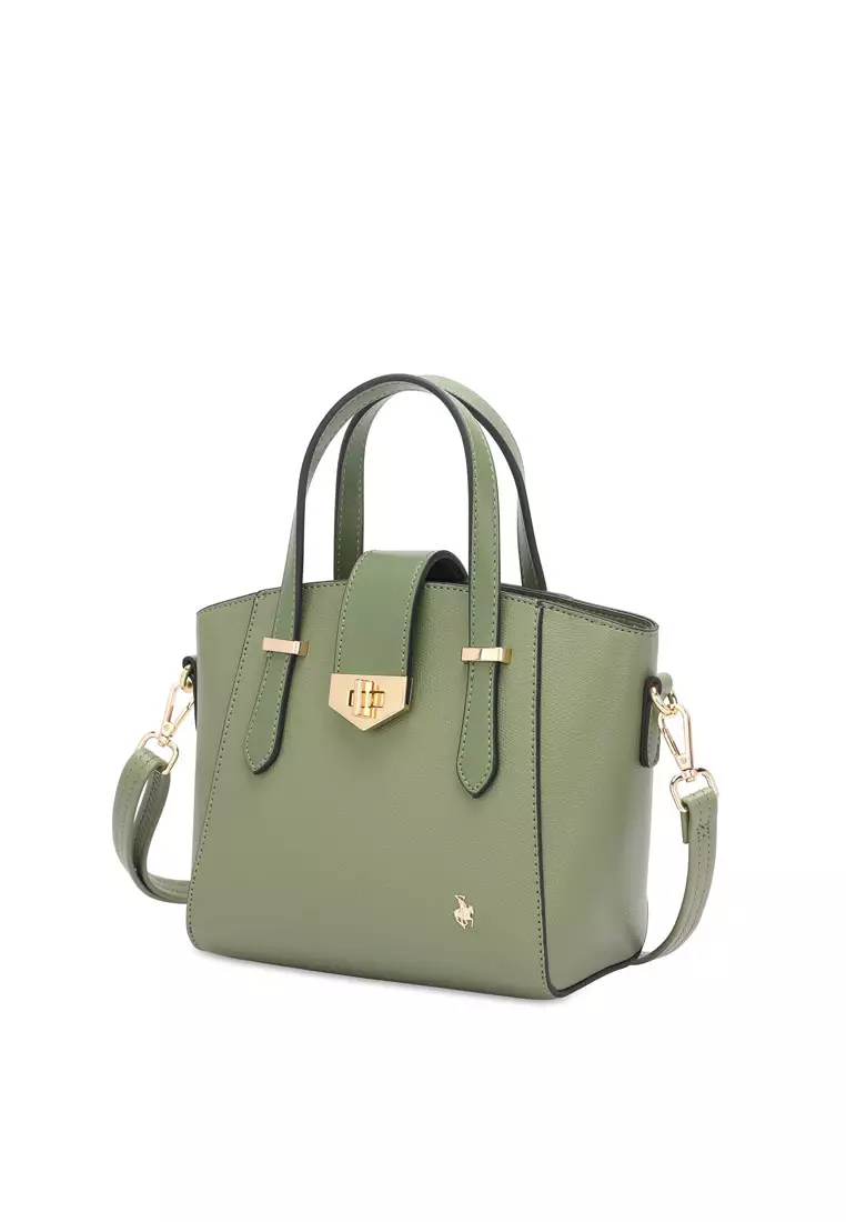 Swiss Polo Women's Twist Lock Top Handle Bag / Sling Bag / Crossbody Bag - Green