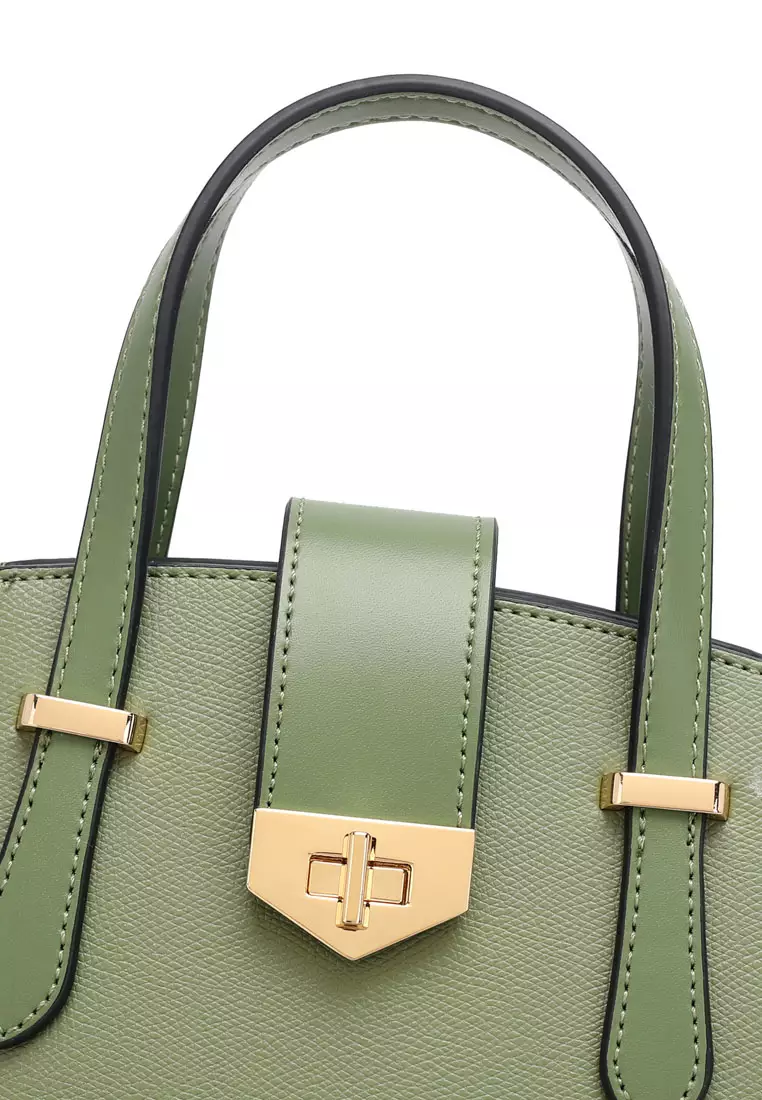 Swiss Polo Women's Twist Lock Top Handle Bag / Sling Bag / Crossbody Bag - Green