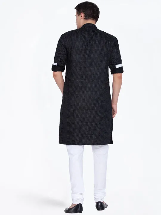 VASTRAMAY Men's Black Cotton Kurta Pajama Set