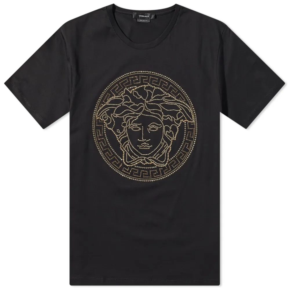 Versace Embellished Medusa T-ShirtBlack & Gold