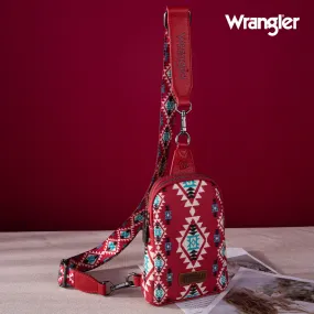 WG2205-210  Wrangler Aztec Print Crossbody Sling Chest Bag  - Burgundy