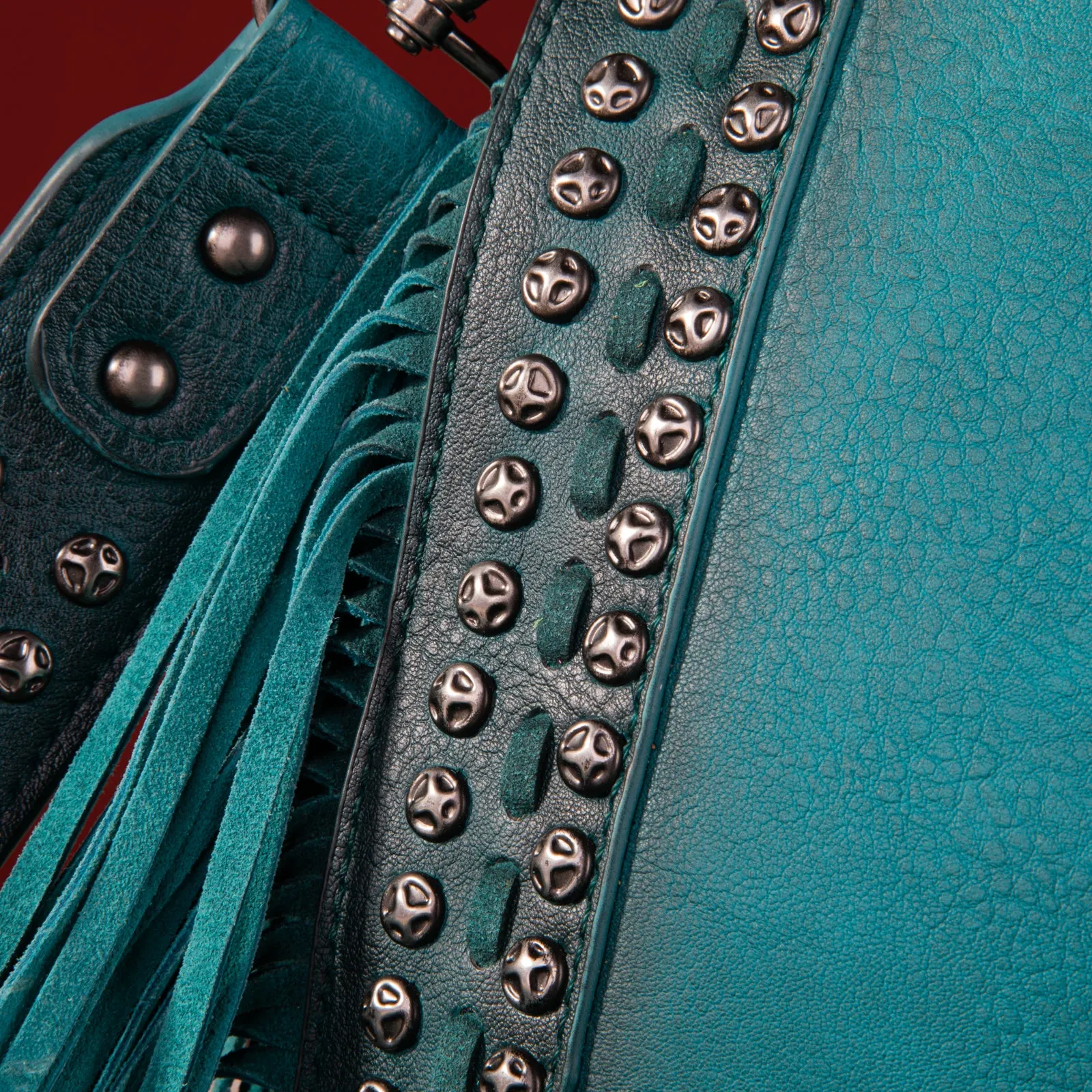 WG65-G2003 Wrangler Rivets Fringe Concealed Carry Crossbody -Turquoise