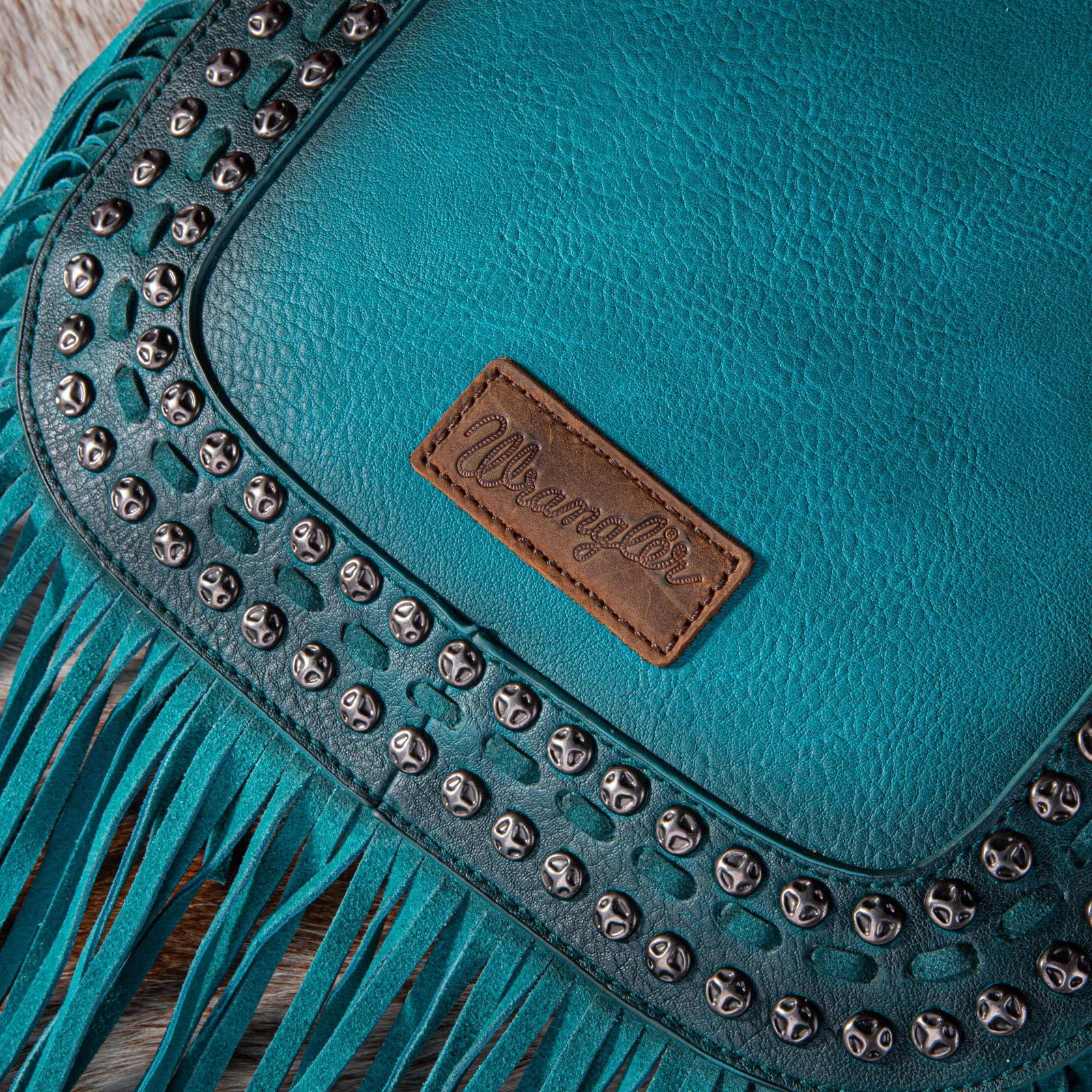 WG65-G2003 Wrangler Rivets Fringe Concealed Carry Crossbody -Turquoise