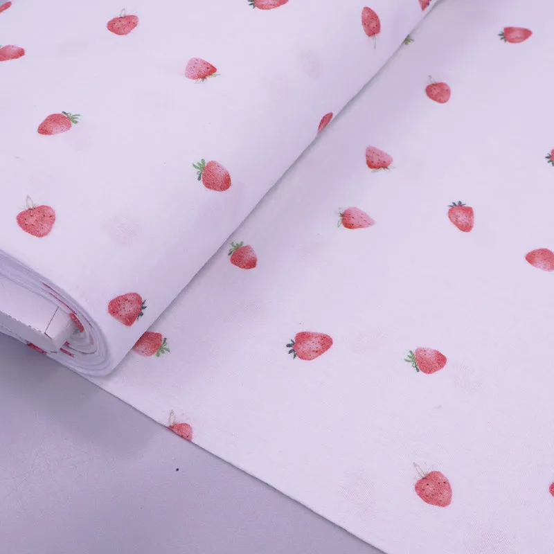 White Cotton Double Gauze - Strawberry