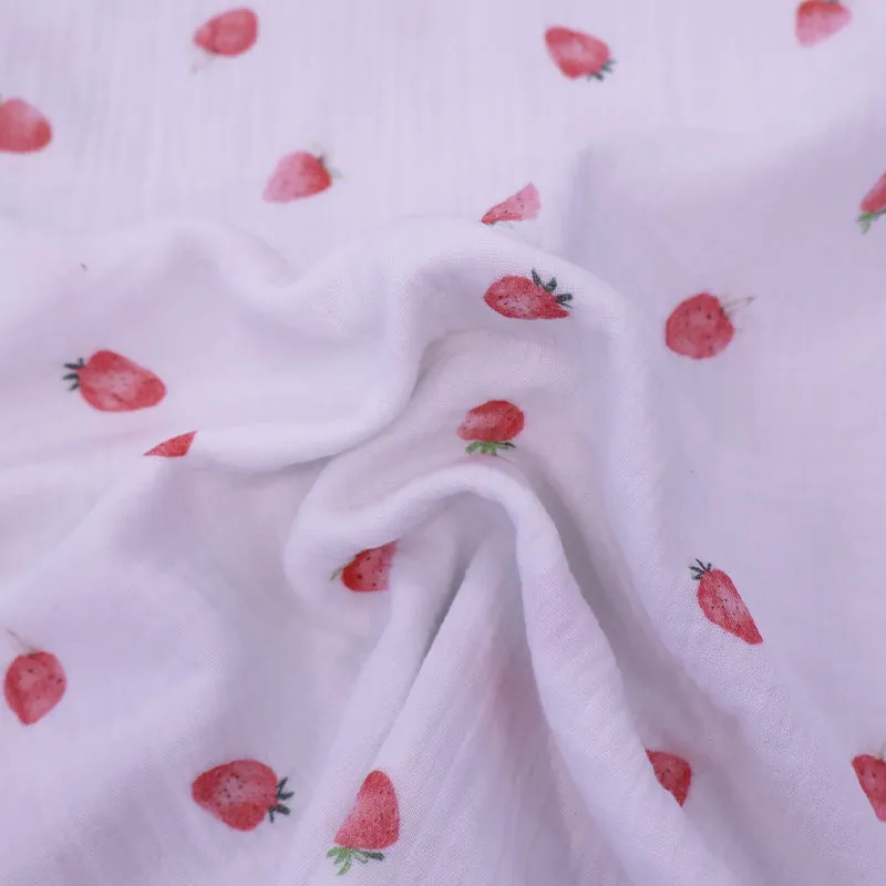 White Cotton Double Gauze - Strawberry