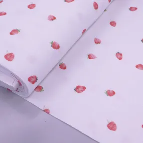 White Cotton Double Gauze - Strawberry