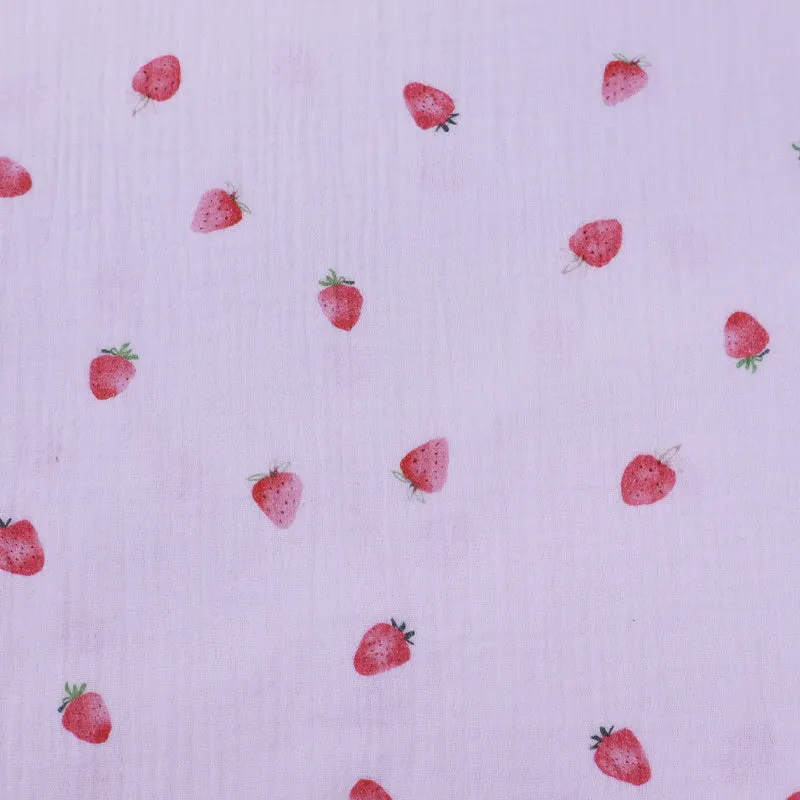 White Cotton Double Gauze - Strawberry