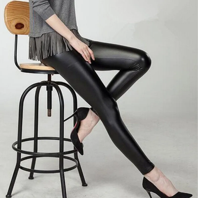 Women Faux Leather Stretchy Skinny Leggings Slim High Waist Pants SM6