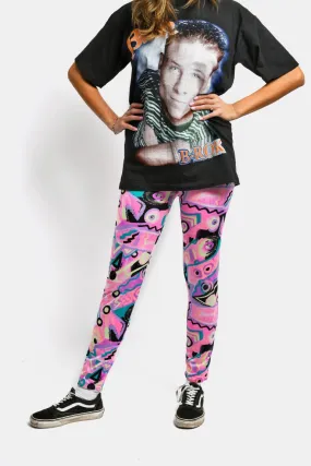 Womens 90s retro leggings pink