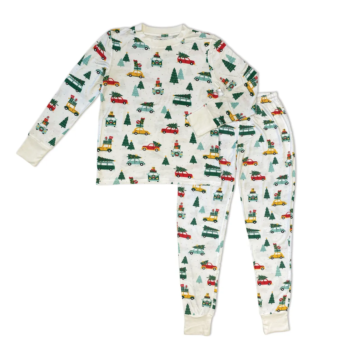 Women's Bamboo Long Sleeve Pajama Set (Jolly Christmas Cars Print)