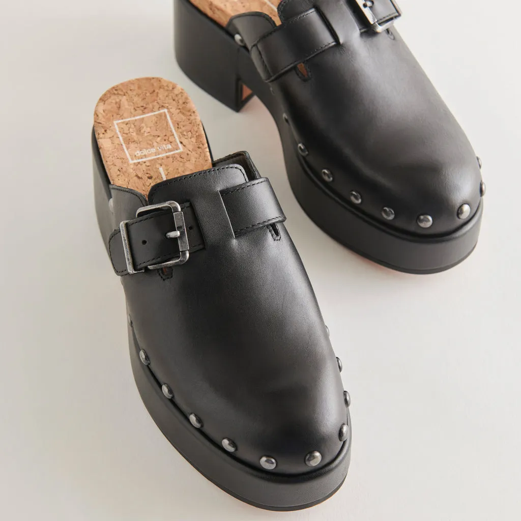 YEVAN Clogs Black Leather | Designer Black Leather Clogs– Dolce Vita 6908080717890