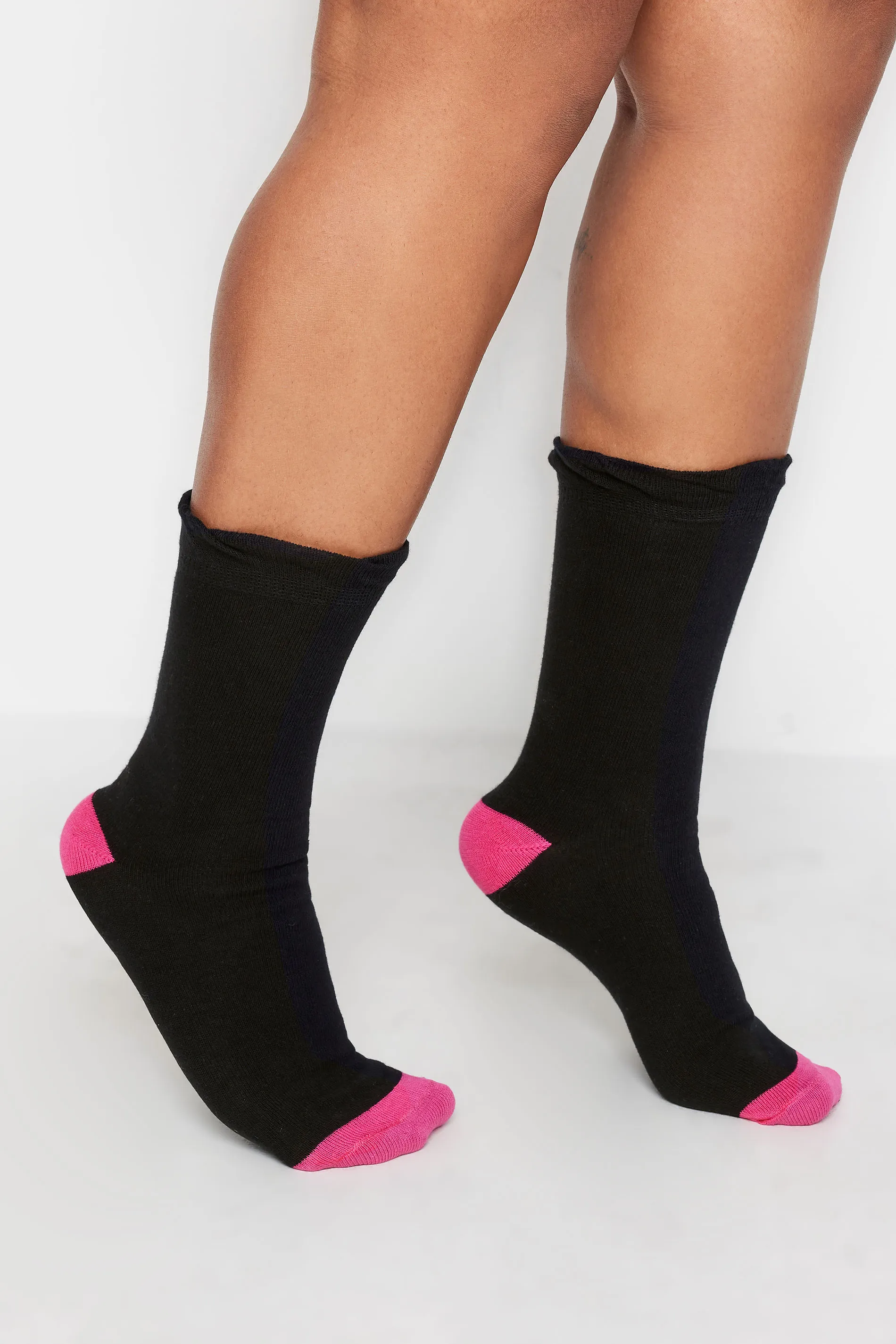 YOURS 5 PACK Black Contrasting Heel Socks