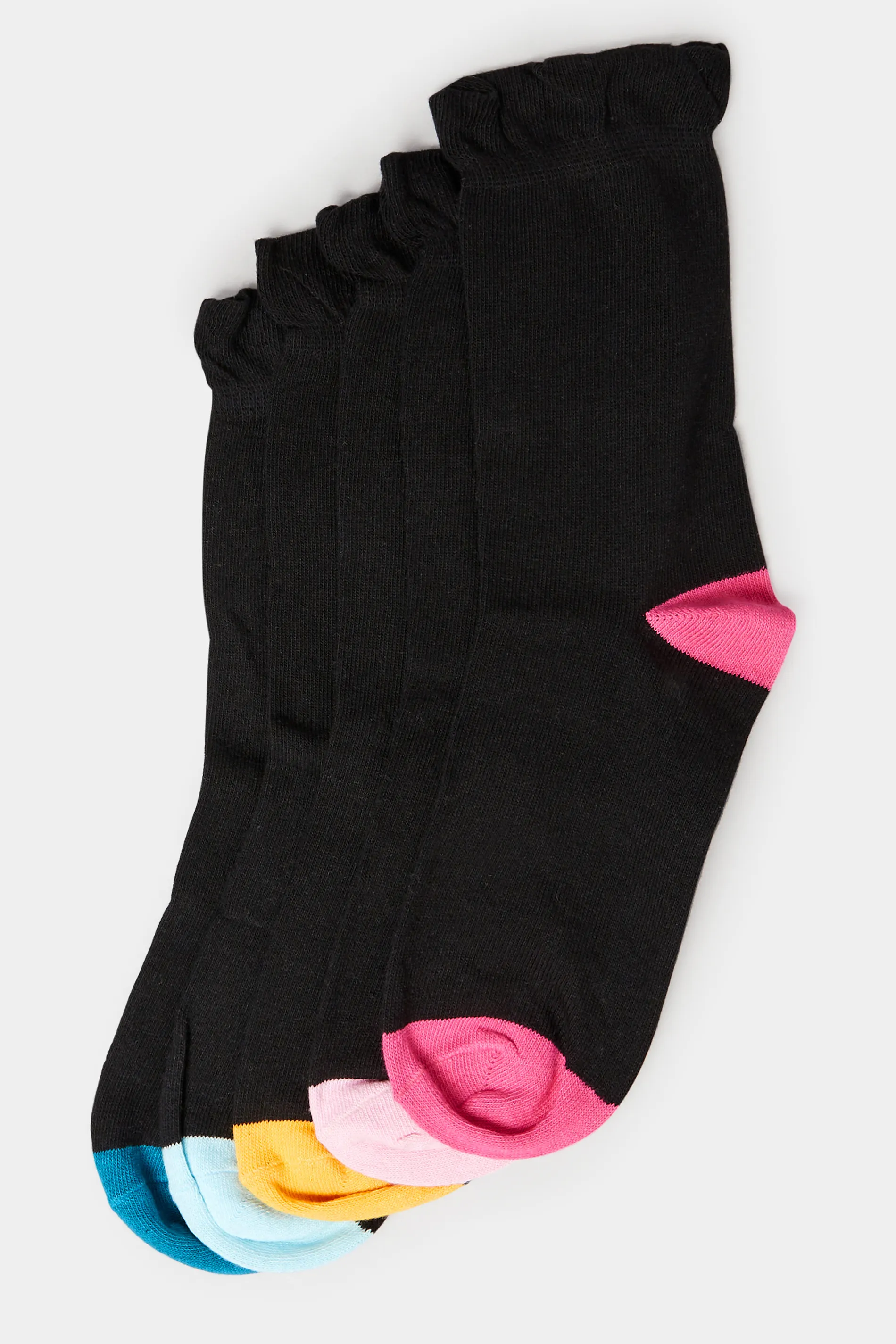 YOURS 5 PACK Black Contrasting Heel Socks