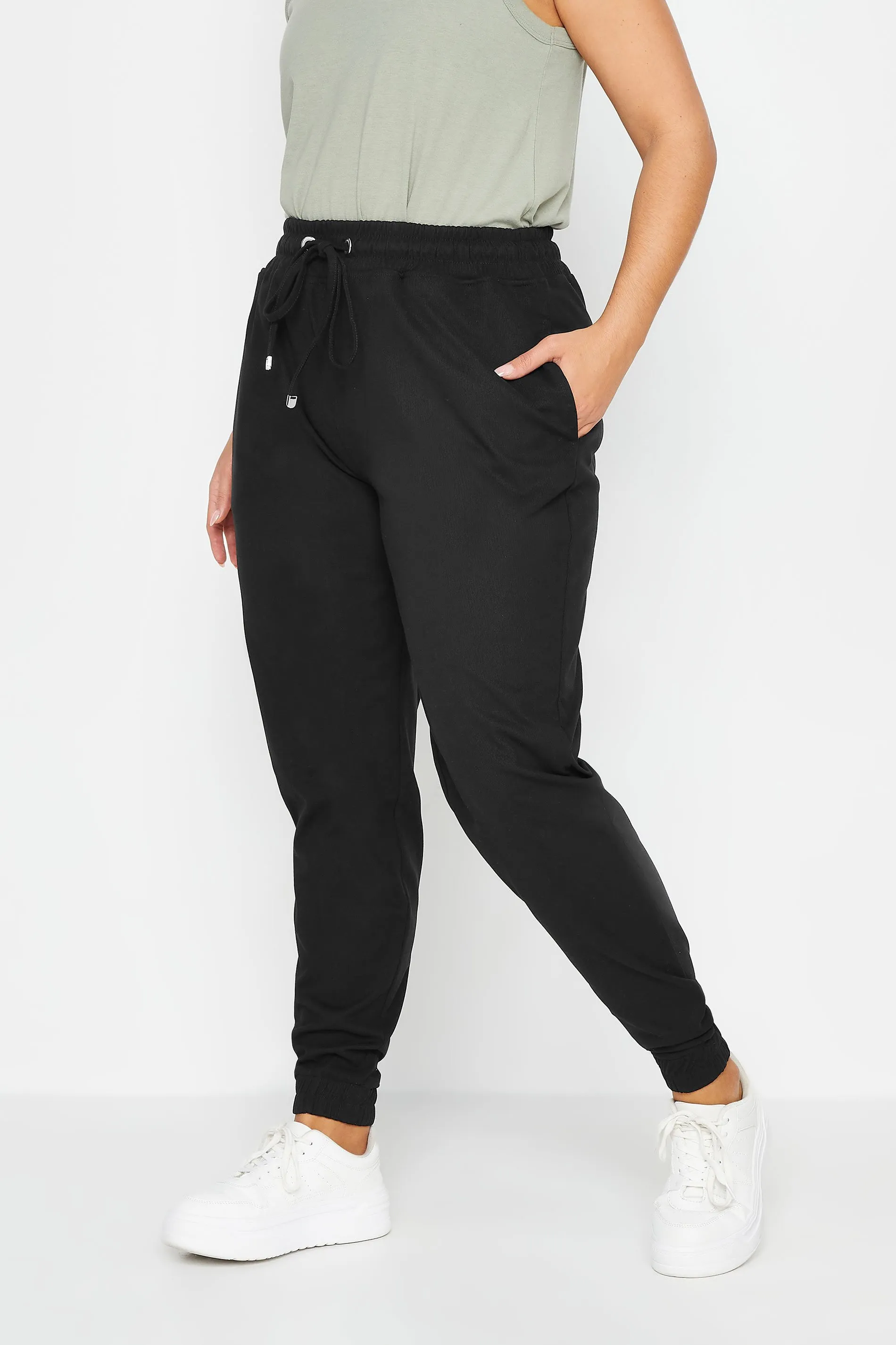 YOURS Curve Black Cuffed Elasticated Stretch Joggers