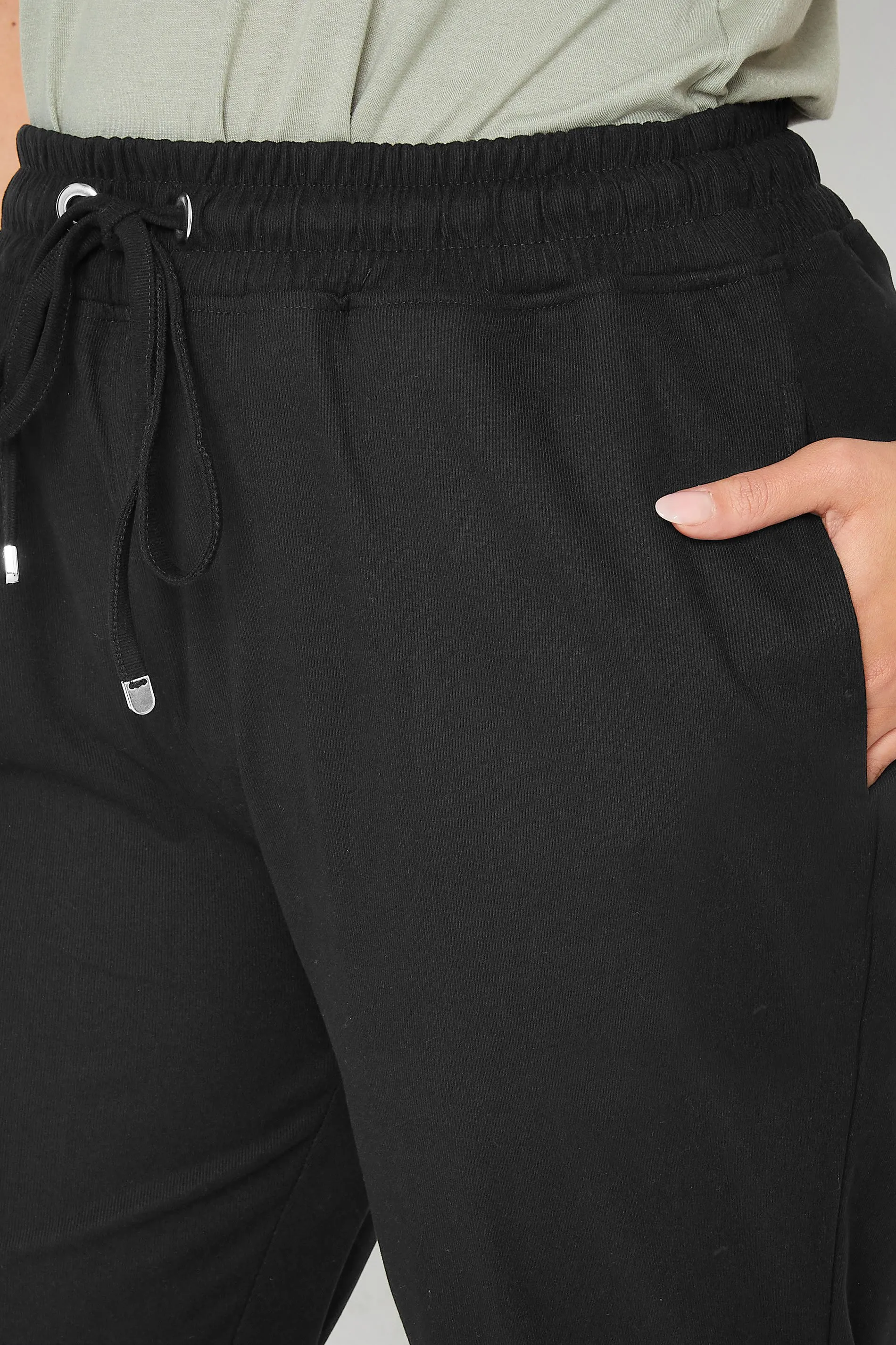 YOURS Curve Black Cuffed Elasticated Stretch Joggers